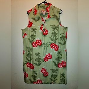 Vintage Caribbean Joe dress. 2x NWOT. TROPICAL GREEN WITH HIBISCUS FLOWERS.